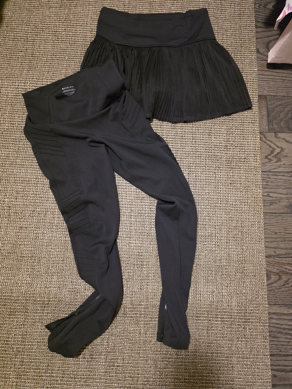Athleta Black Pleated Skirted Leggings with High Waist And Skirt